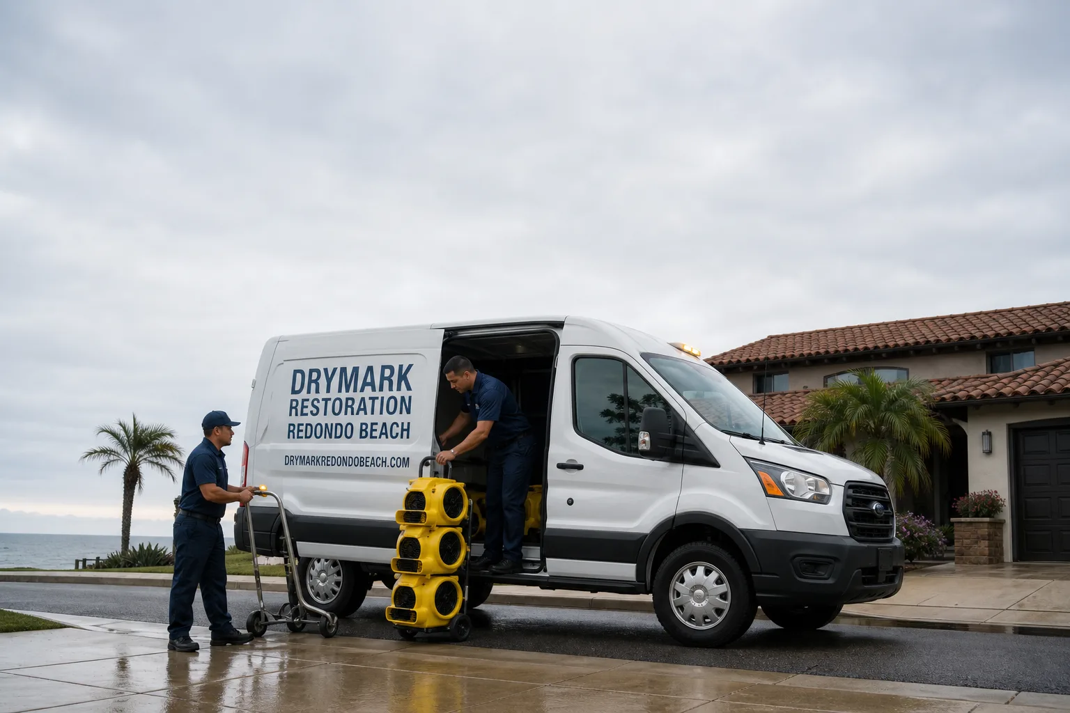 DryMark Restoration Redondo Beach damage restoration service vehicle and crew in Redondo Beach, CA